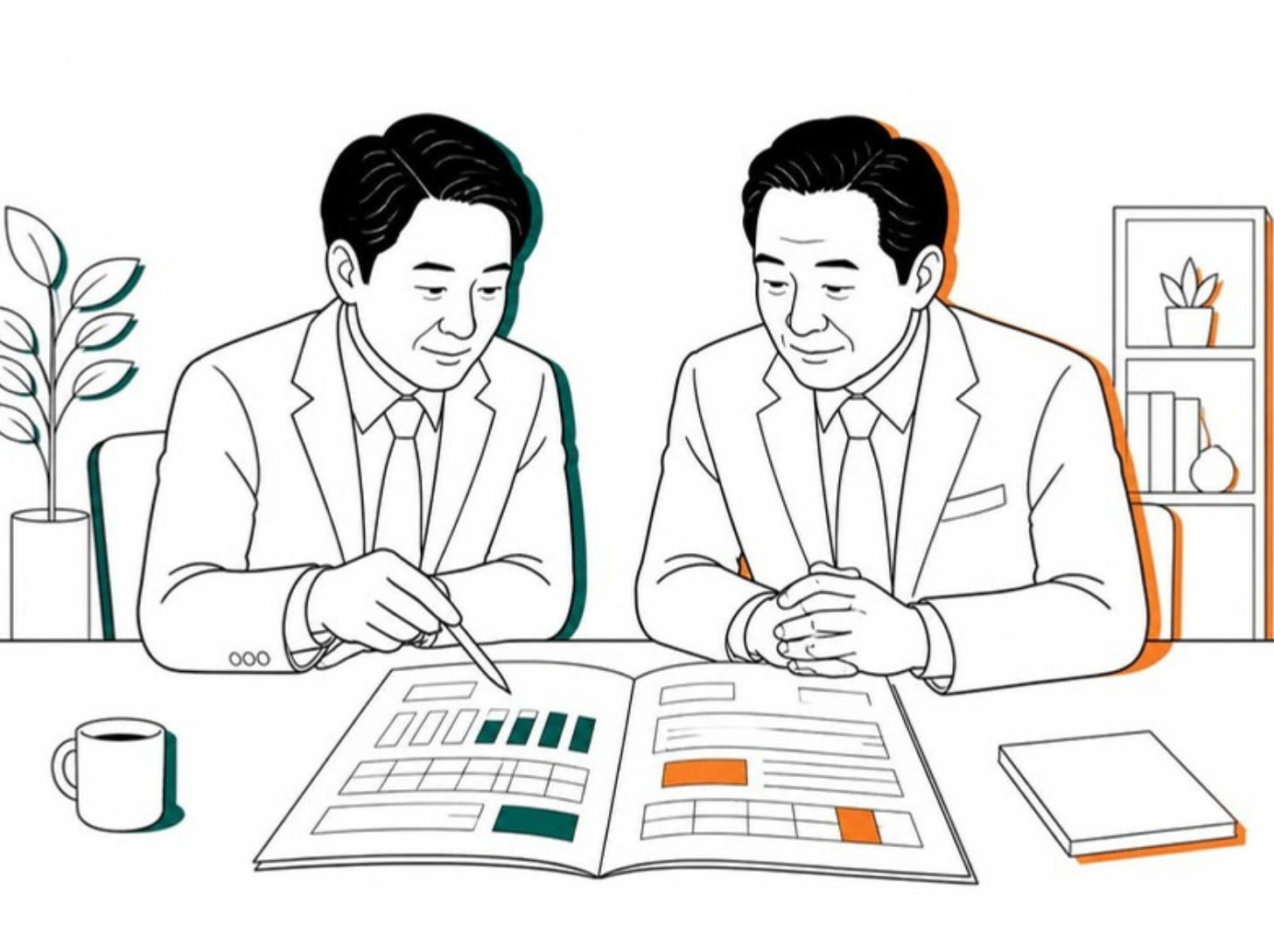 FPと社長が並んで決算書を見る様子
